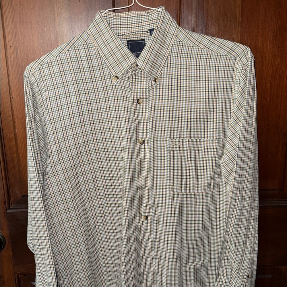 Arrow Cream and Brown Casual Button Down Shirt